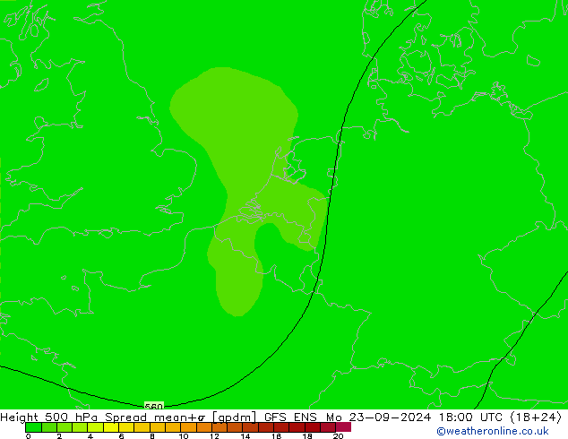 Height 500 hPa Spread GFS ENS Mo 23.09.2024 18 UTC