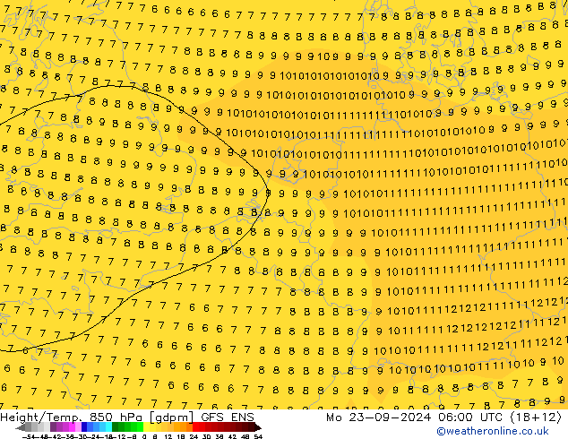 Height/Temp. 850 hPa GFS ENS Mo 23.09.2024 06 UTC