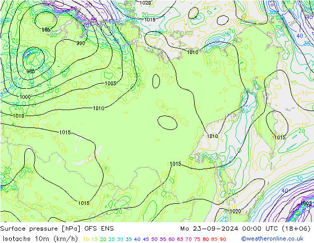 Izotacha (km/godz) GFS ENS pon. 23.09.2024 00 UTC