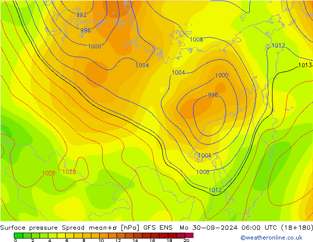 Presión superficial Spread GFS ENS lun 30.09.2024 06 UTC