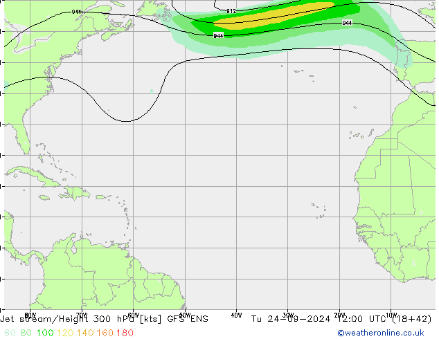 Jet stream/Height 300 hPa GFS ENS Út 24.09.2024 12 UTC