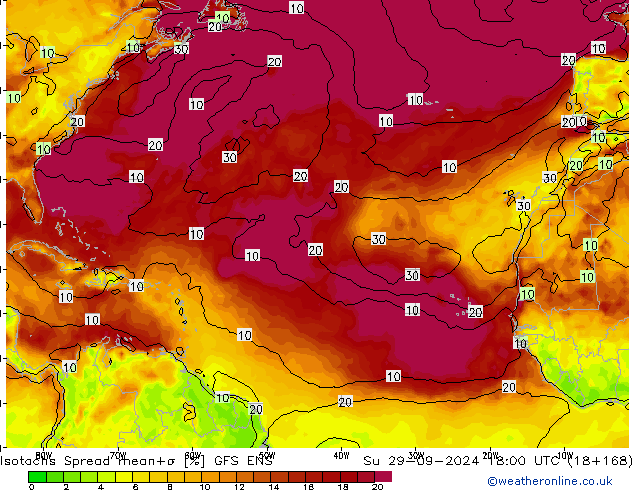 Isotaca Spread GFS ENS dom 29.09.2024 18 UTC