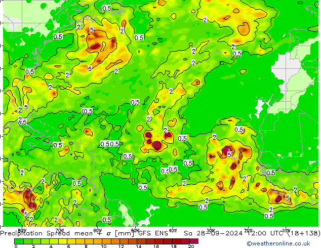 осадки Spread GFS ENS сб 28.09.2024 12 UTC