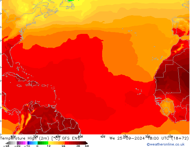 Maksimum Değer (2m) GFS ENS Çar 25.09.2024 18 UTC