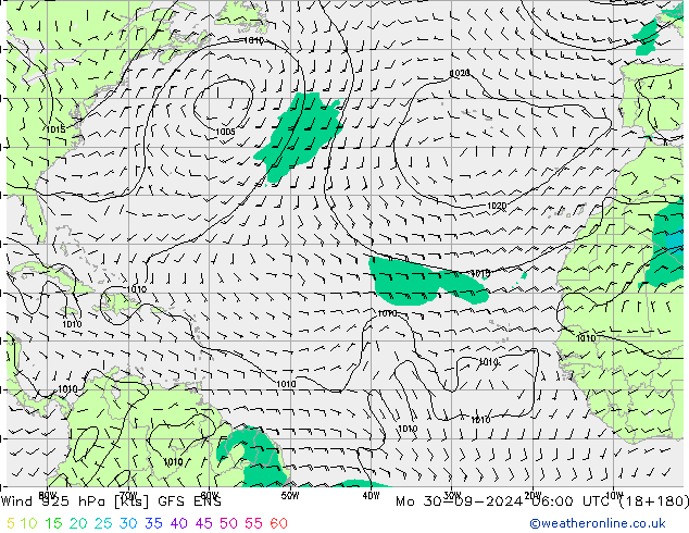 Wind 925 hPa GFS ENS ma 30.09.2024 06 UTC