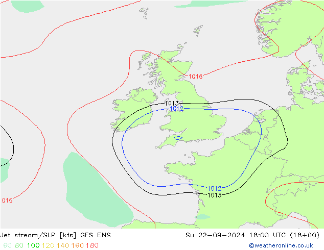 Corriente en chorro GFS ENS dom 22.09.2024 18 UTC