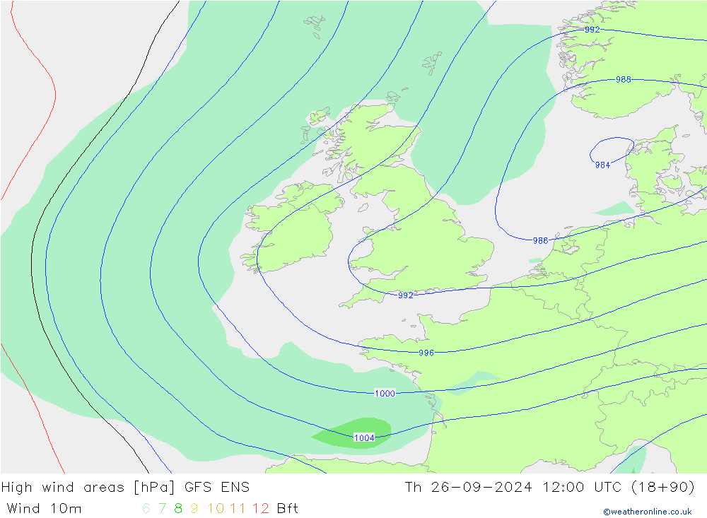 High wind areas GFS ENS  26.09.2024 12 UTC