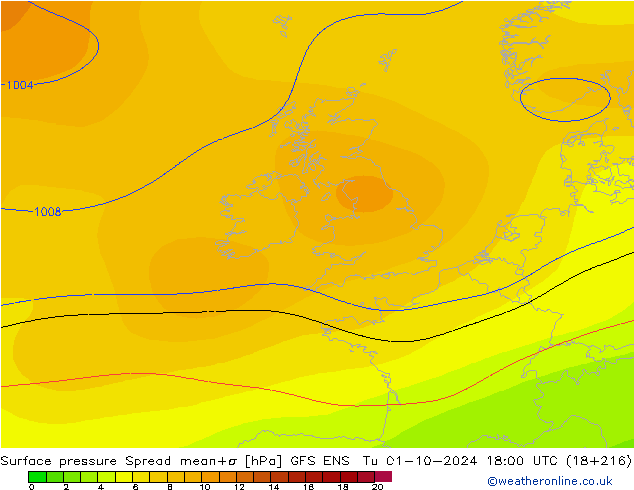 Surface pressure Spread GFS ENS Tu 01.10.2024 18 UTC