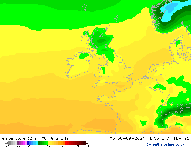 Temperatura (2m) GFS ENS lun 30.09.2024 18 UTC