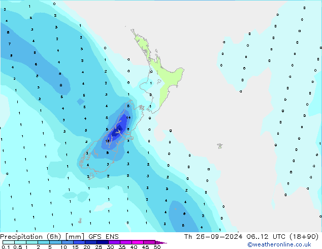 Precipitation (6h) GFS ENS Čt 26.09.2024 12 UTC