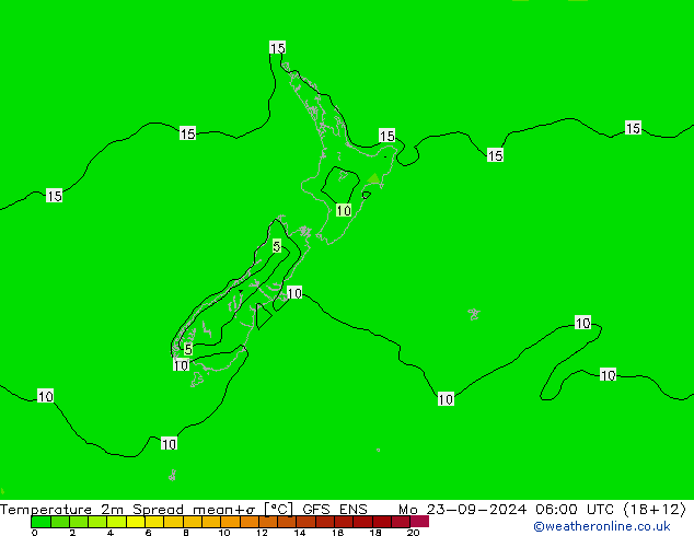 Temperature 2m Spread GFS ENS Mo 23.09.2024 06 UTC