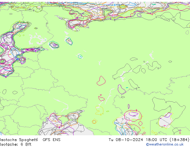 Isotachen Spaghetti GFS ENS Di 08.10.2024 18 UTC