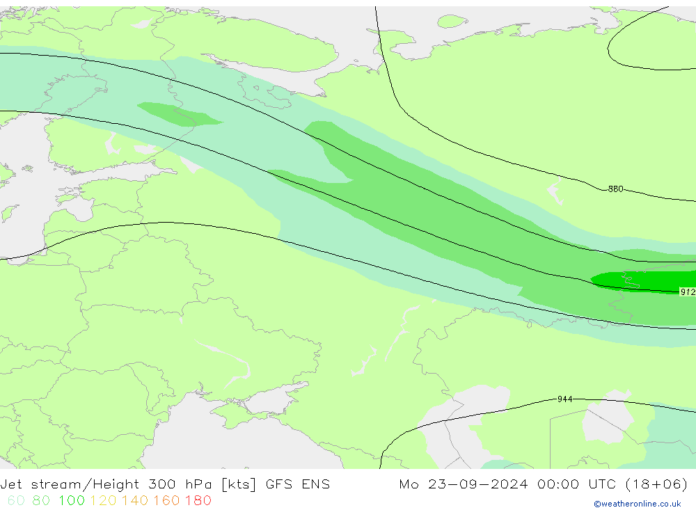 Corrente a getto GFS ENS lun 23.09.2024 00 UTC