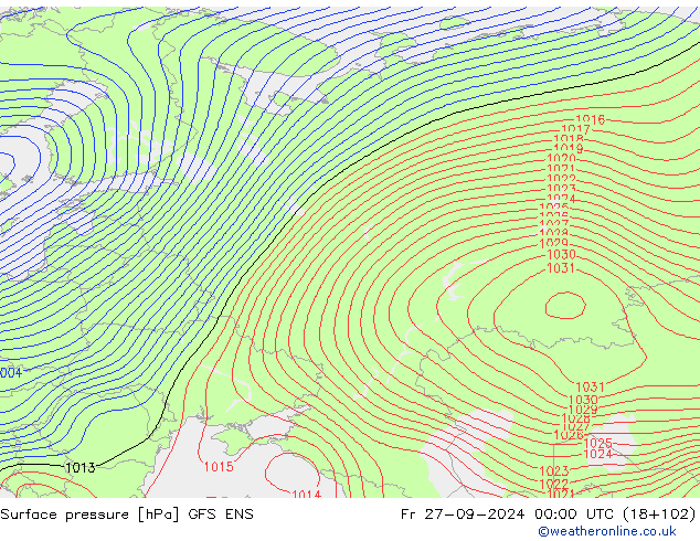 pressão do solo GFS ENS Sex 27.09.2024 00 UTC