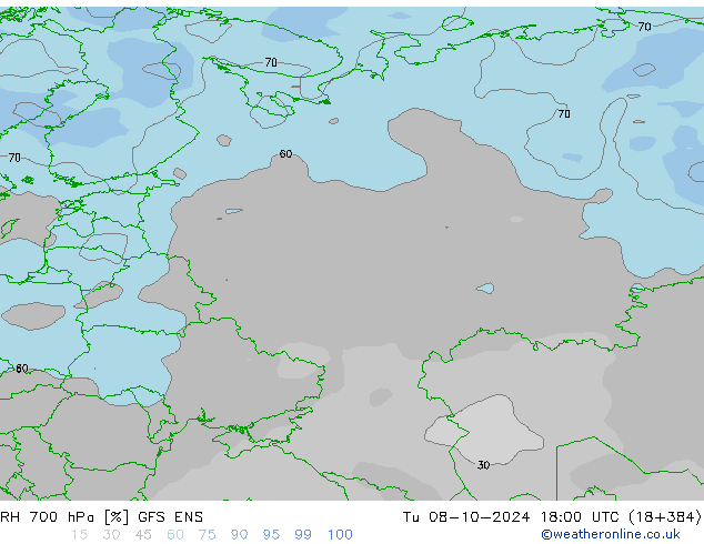 RH 700 hPa GFS ENS Út 08.10.2024 18 UTC