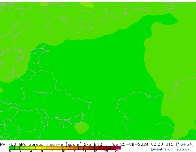 RH 700 hPa Spread GFS ENS  25.09.2024 00 UTC