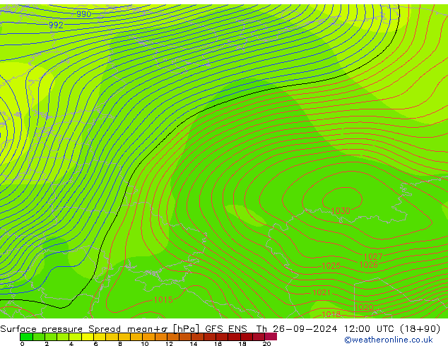 Surface pressure Spread GFS ENS Th 26.09.2024 12 UTC