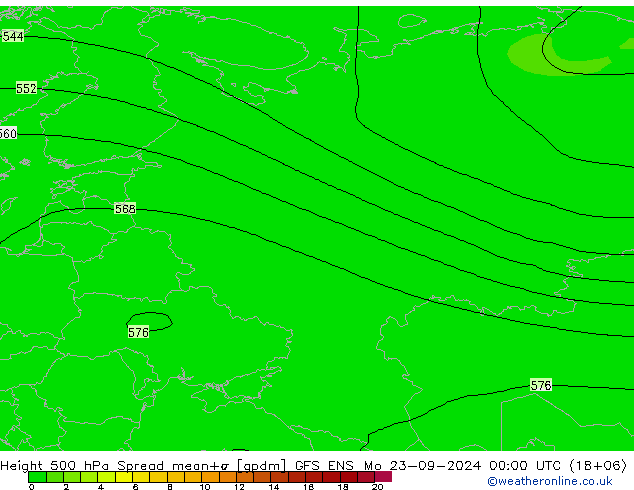 Height 500 hPa Spread GFS ENS Mo 23.09.2024 00 UTC