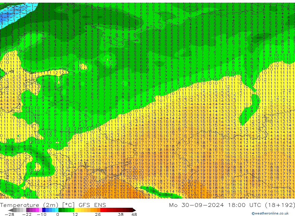 Temperaturkarte (2m) GFS ENS Mo 30.09.2024 18 UTC