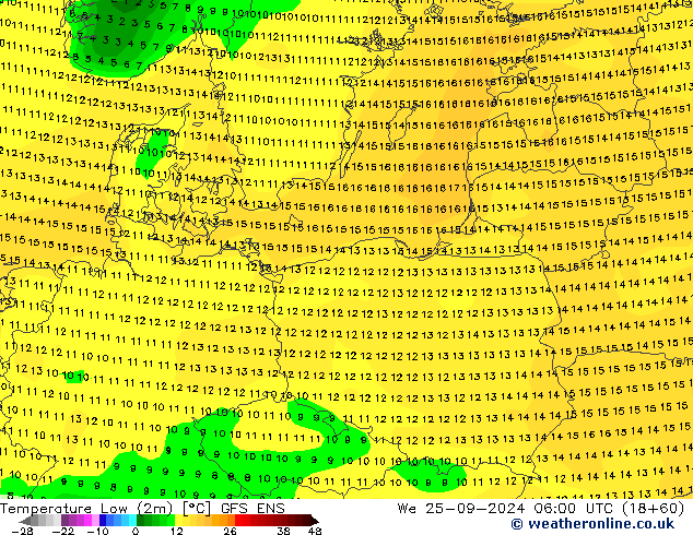 Temperature Low (2m) GFS ENS We 25.09.2024 06 UTC