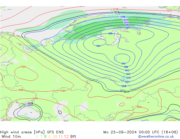 High wind areas GFS ENS lun 23.09.2024 00 UTC