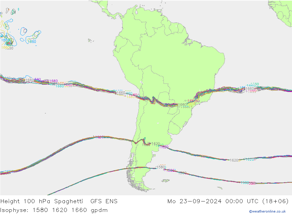 Height 100 гПа Spaghetti GFS ENS пн 23.09.2024 00 UTC