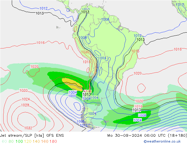 Corriente en chorro GFS ENS lun 30.09.2024 06 UTC