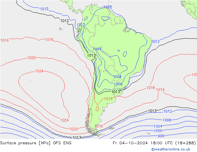 Presión superficial GFS ENS vie 04.10.2024 18 UTC