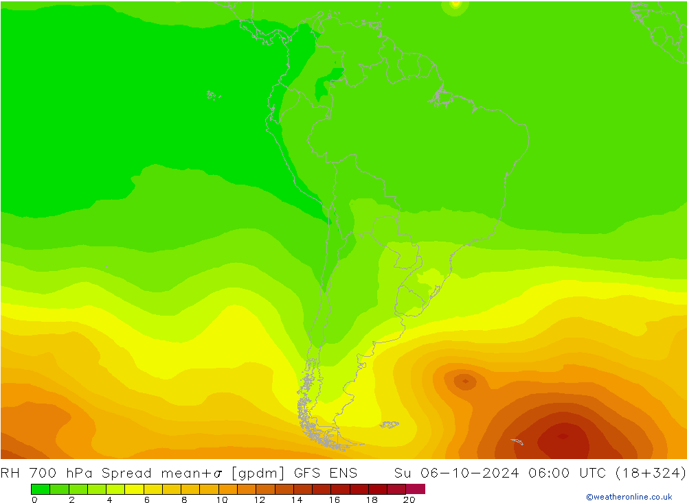 RH 700 hPa Spread GFS ENS Su 06.10.2024 06 UTC