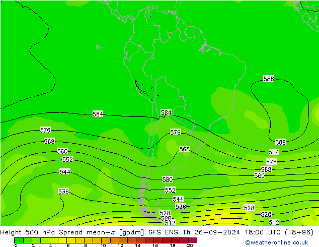 Height 500 hPa Spread GFS ENS Qui 26.09.2024 18 UTC