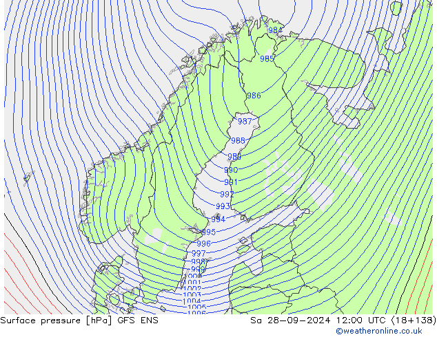 Surface pressure GFS ENS Sa 28.09.2024 12 UTC