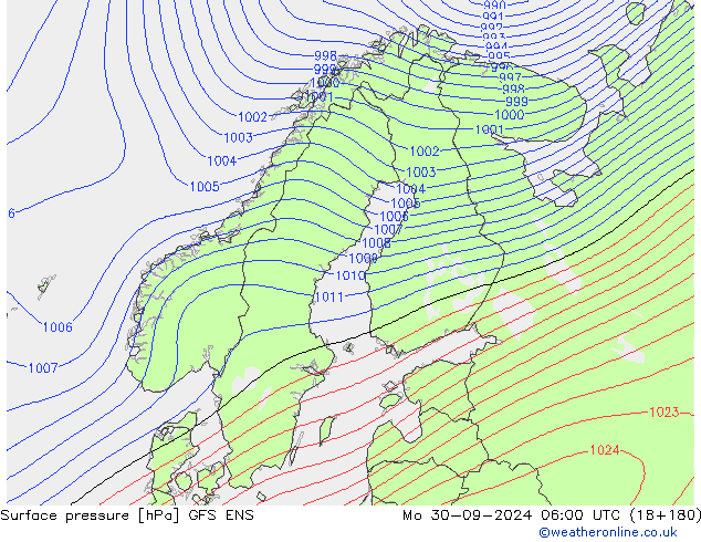 Atmosférický tlak GFS ENS Po 30.09.2024 06 UTC