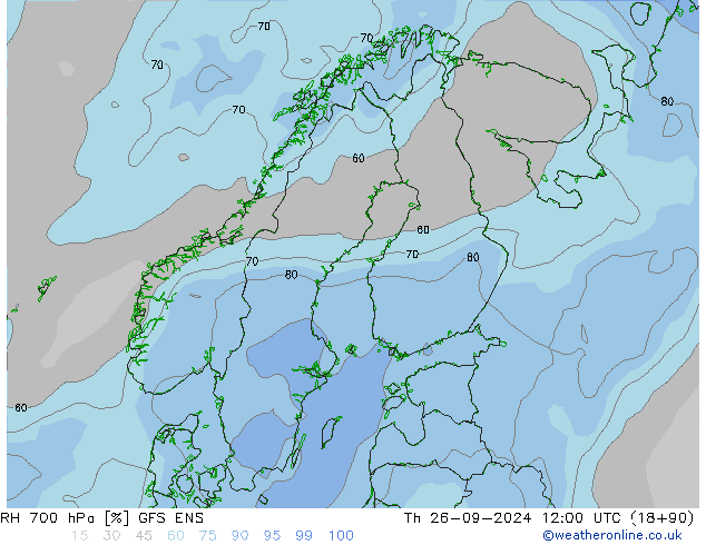 RH 700 hPa GFS ENS Čt 26.09.2024 12 UTC