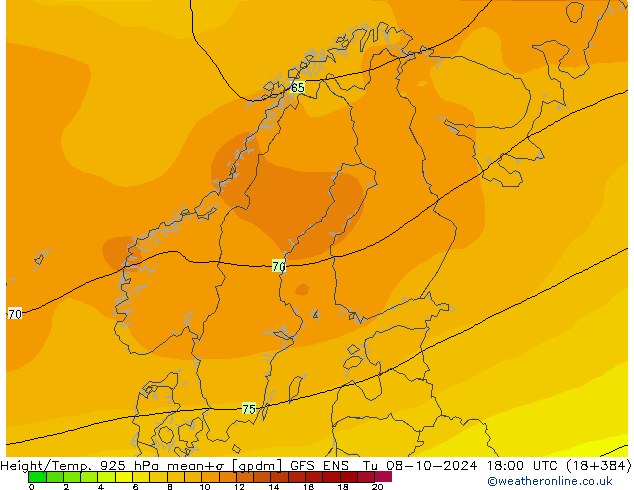 Height/Temp. 925 hPa GFS ENS Di 08.10.2024 18 UTC
