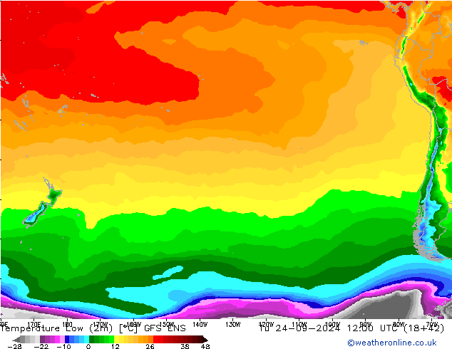 Min.temperatuur (2m) GFS ENS di 24.09.2024 12 UTC