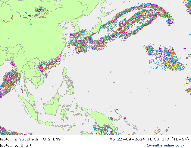 Isotaca Spaghetti GFS ENS lun 23.09.2024 18 UTC