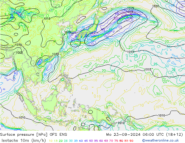 Isotachs (kph) GFS ENS  23.09.2024 06 UTC