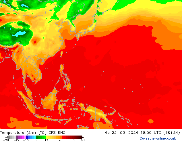 Temperatura (2m) GFS ENS lun 23.09.2024 18 UTC