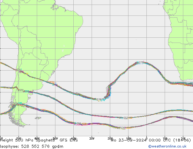 Height 500 hPa Spaghetti GFS ENS  23.09.2024 00 UTC