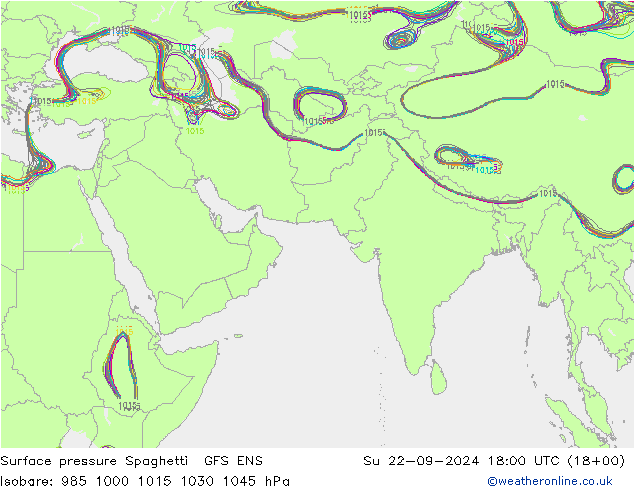 Luchtdruk op zeeniveau Spaghetti GFS ENS zo 22.09.2024 18 UTC