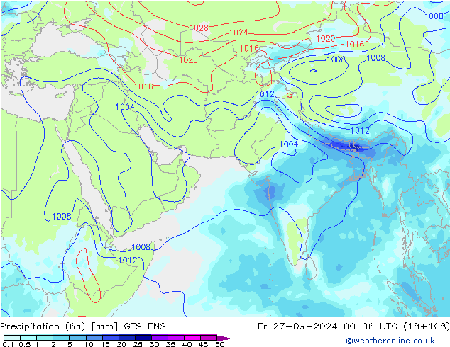 Precipitation (6h) GFS ENS Pá 27.09.2024 06 UTC