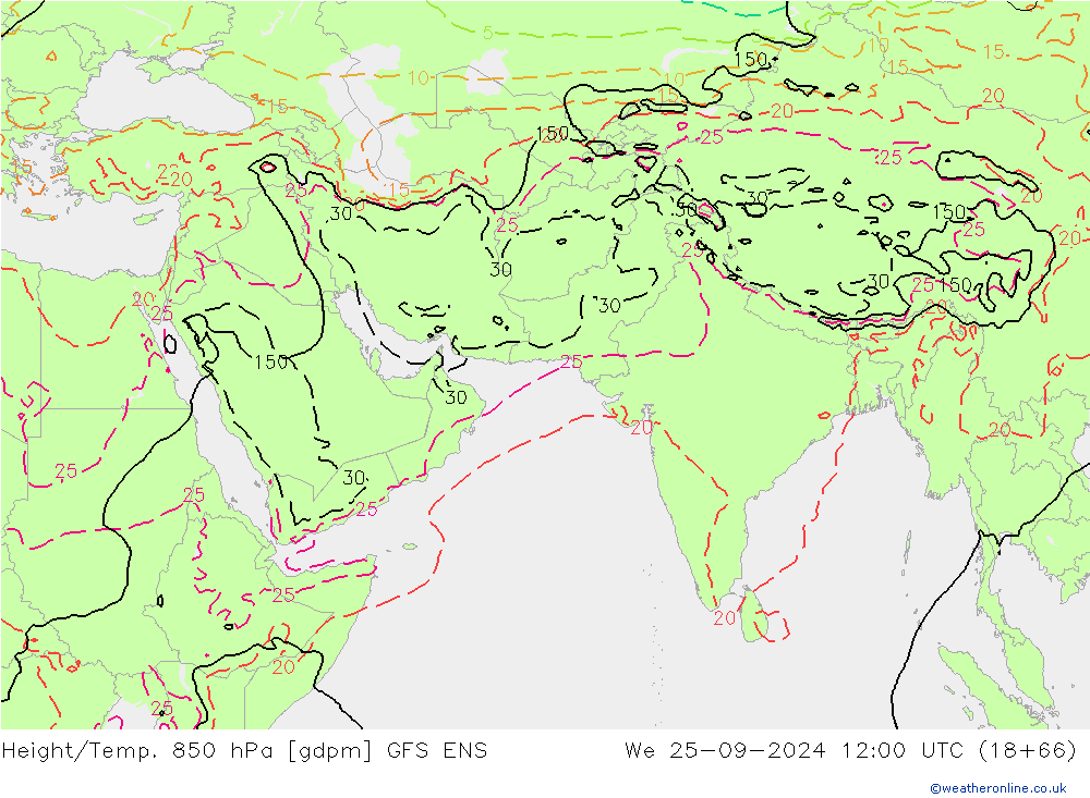 Yükseklik/Sıc. 850 hPa GFS ENS Çar 25.09.2024 12 UTC