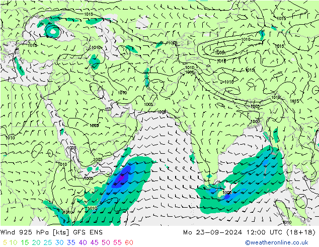 Vent 925 hPa GFS ENS lun 23.09.2024 12 UTC