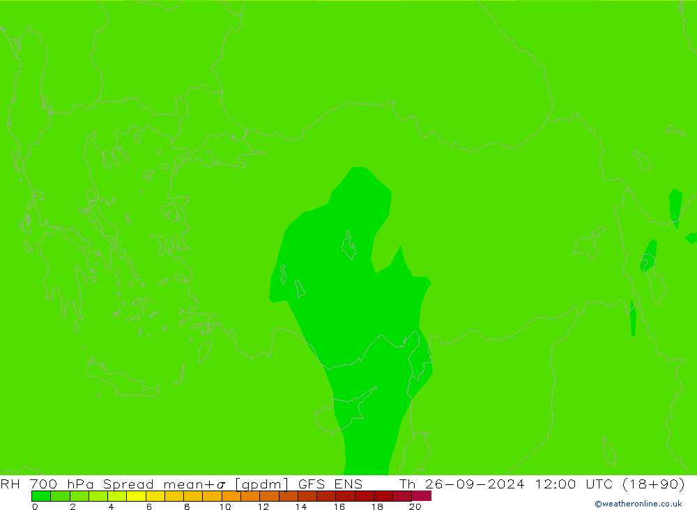 RH 700 hPa Spread GFS ENS czw. 26.09.2024 12 UTC