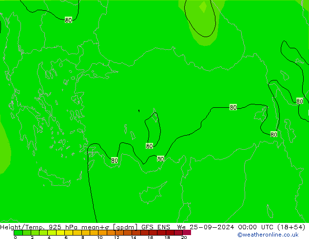 Height/Temp. 925 hPa GFS ENS mer 25.09.2024 00 UTC