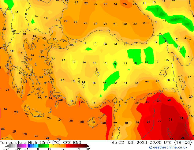 Temperature High (2m) GFS ENS Mo 23.09.2024 00 UTC