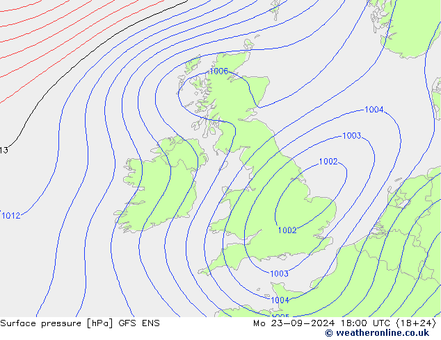 Presión superficial GFS ENS lun 23.09.2024 18 UTC