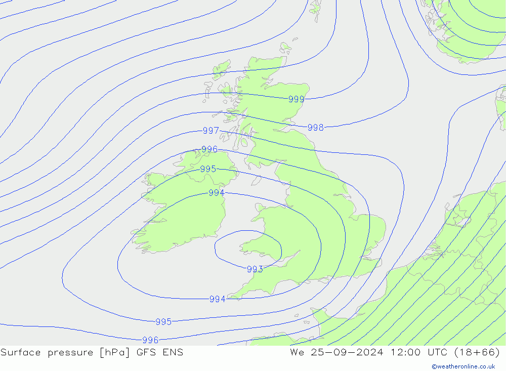 Presión superficial GFS ENS mié 25.09.2024 12 UTC