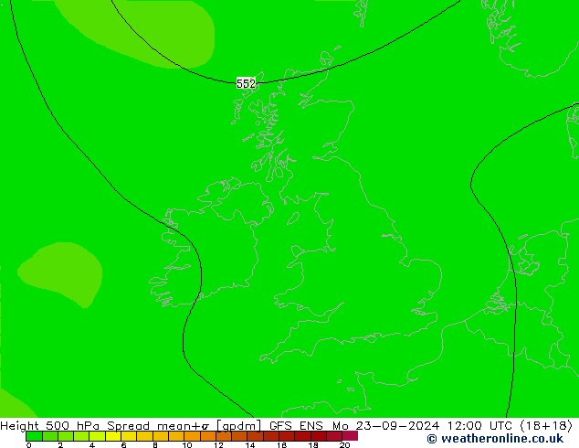 Height 500 hPa Spread GFS ENS Mo 23.09.2024 12 UTC