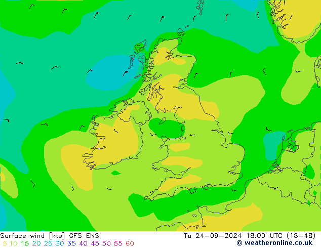 ветер 10 m GFS ENS вт 24.09.2024 18 UTC
